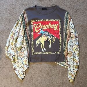 Zutter Brown 'Cowboy' Graphic Peasant Sleeve Top